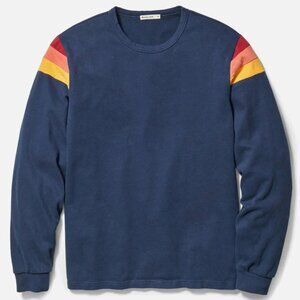 Marine Layer Indigo Brushed Jersey Sweatshirt with Contrast Sleeves